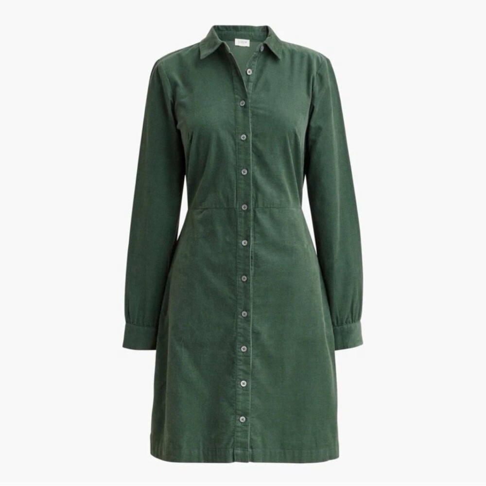 J.Crew Factory Women’s Long-sleeve Corduroy Green Forest‎ Shirt-dress